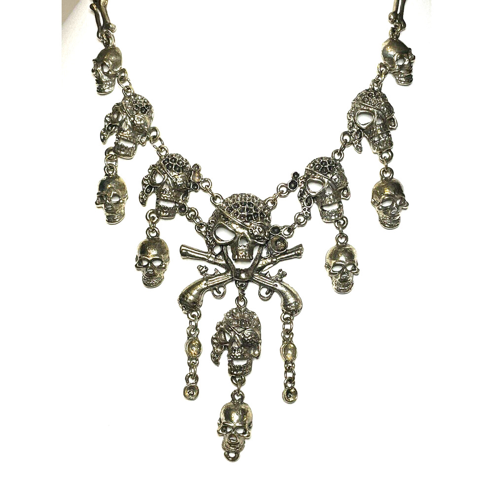 Retro Necklace Gothic Punk Skull Bones Silver Gold Dangle Fringe Collar